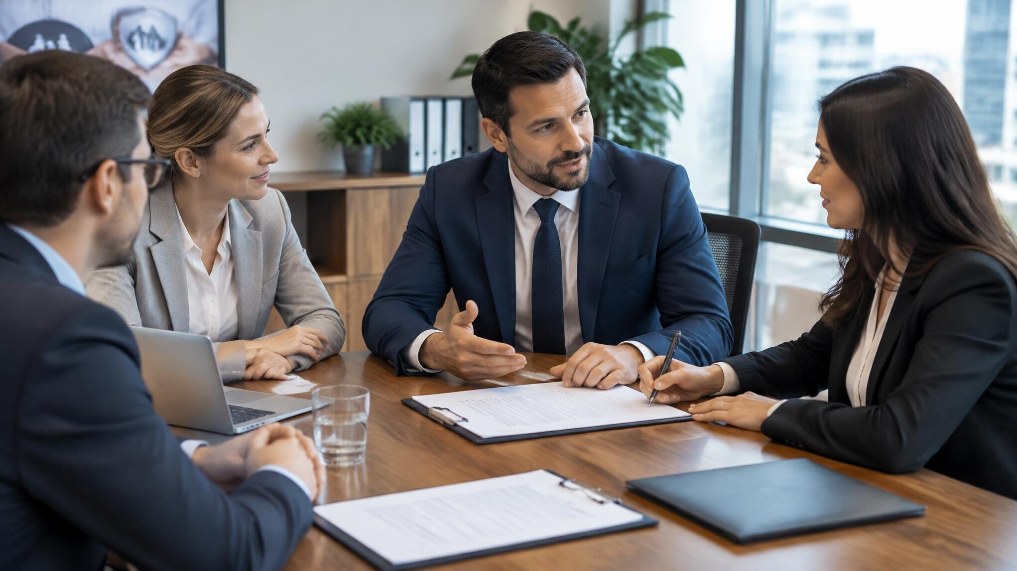 business people negotiating contract